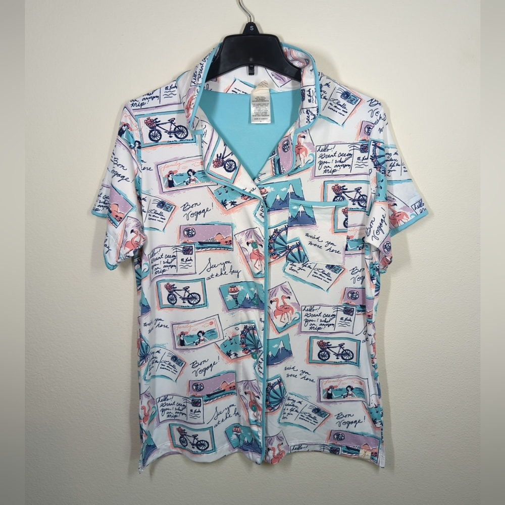 Munki Munki Womens Pajama Button Up Top only Postcard Size M